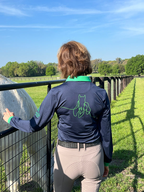 Navy & Green Ladies Long Sleeve Shirt