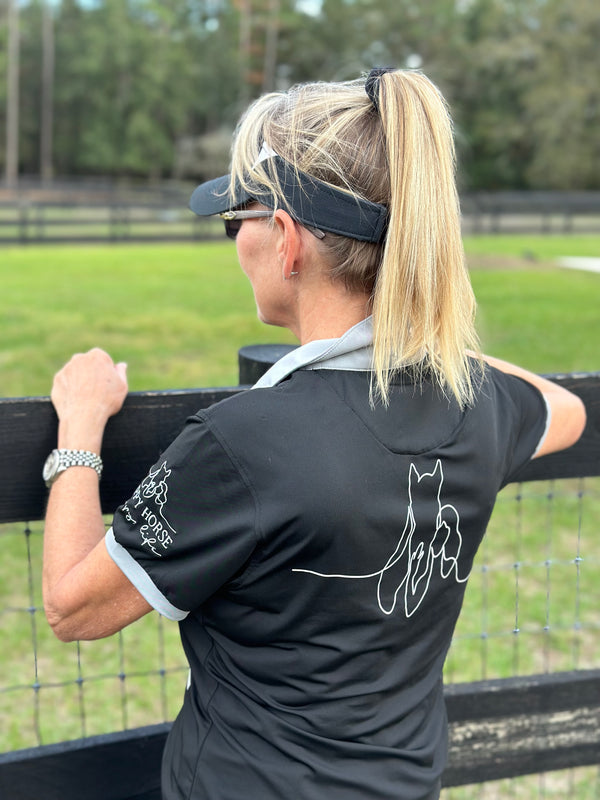 Black & Gray - Ladies Sport Polo Shirt with Logo Hat
