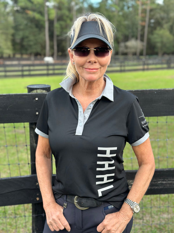 Black & Gray - Ladies Sport Polo Shirt with Logo Hat