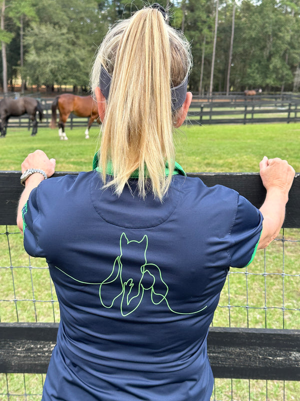 Navy & Green - Ladies Sport Polo Shirt