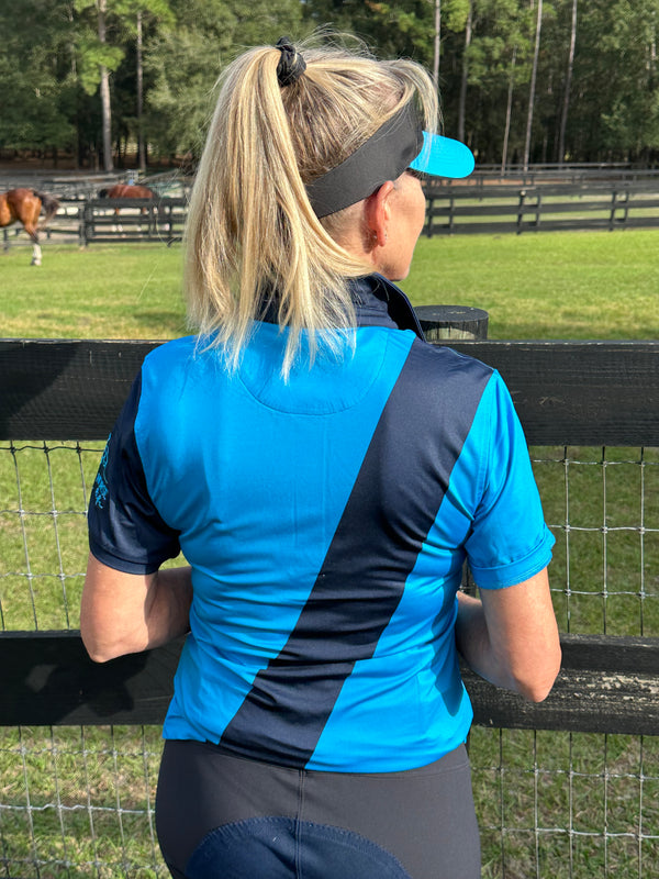 Navy Blue/Turquoise - Ladies Sport Polo Shirt.