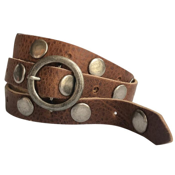 STUDDED SINGLE WRAP SKINNY BELT | GENUINE LEATHER
