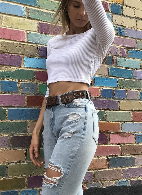 STAR CURVED HANDMADE LEATHER BELT