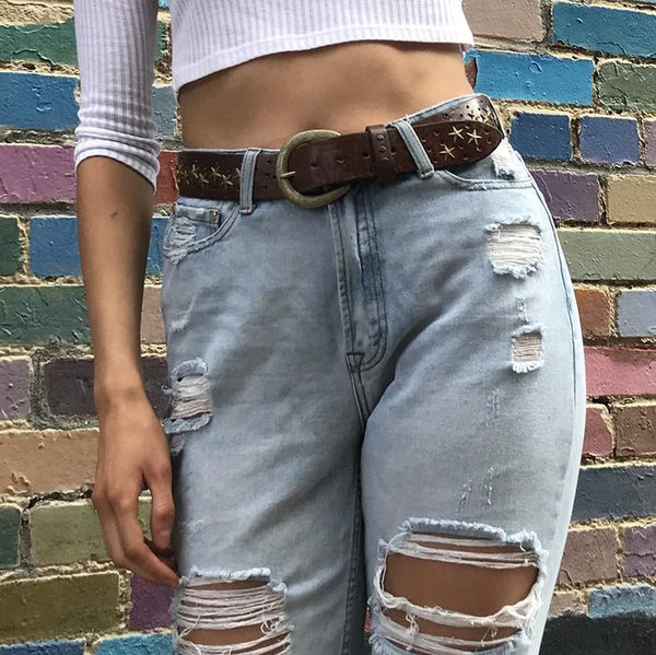STAR CURVED HANDMADE LEATHER BELT