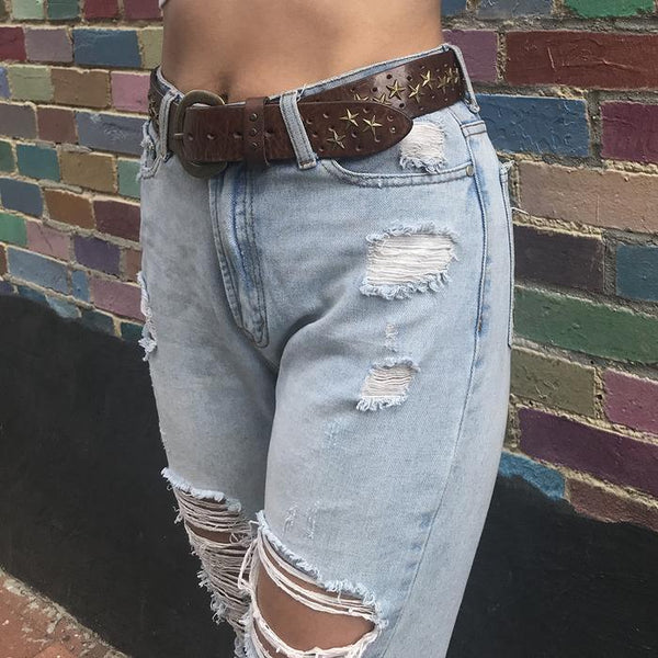 STAR CURVED HANDMADE LEATHER BELT