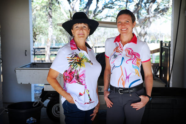 Viki sporting a Pretty Lady XL  Courtney with medium Focused Lady both looking FAB  at the barn, on the court or on the town